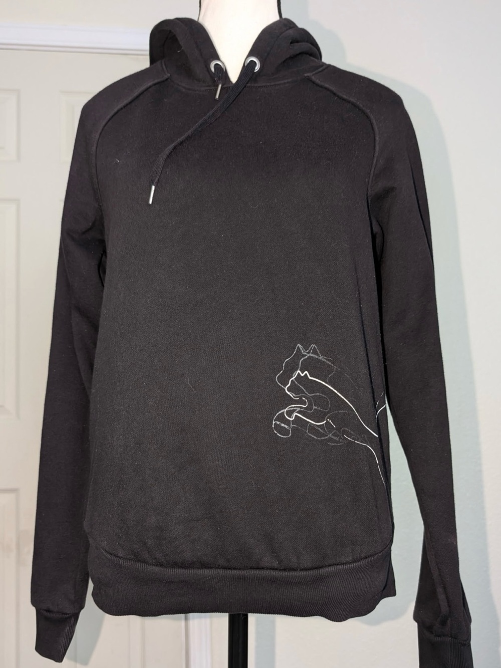 adidas Black Hoodie with White Outline Cat Graphic - Kids